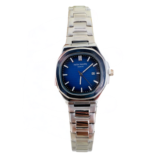 PP Date working white Chain Wrist Watch With Blue Dial